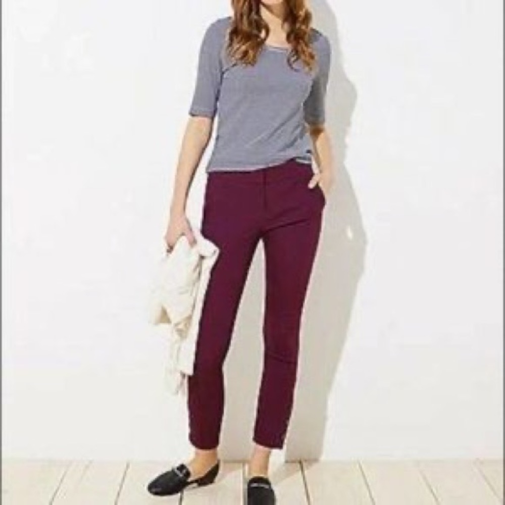 LOFT Petite/Cropped Modern Chino Pants for Work (Burgundy)